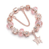 Rose Gold Plated Pink Crystal Butterfly Charm Beaded Bracelet - Rose Gold