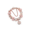 Rose Gold Plated Pink Crystal CZ Flower Charm Beaded Bracelet - Rose Gold