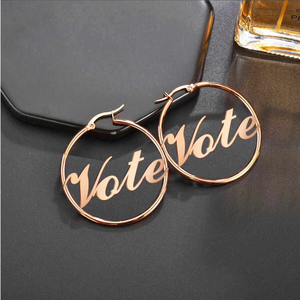 Rose Gold Plated Stainless Steel Vote Hoop Earrings