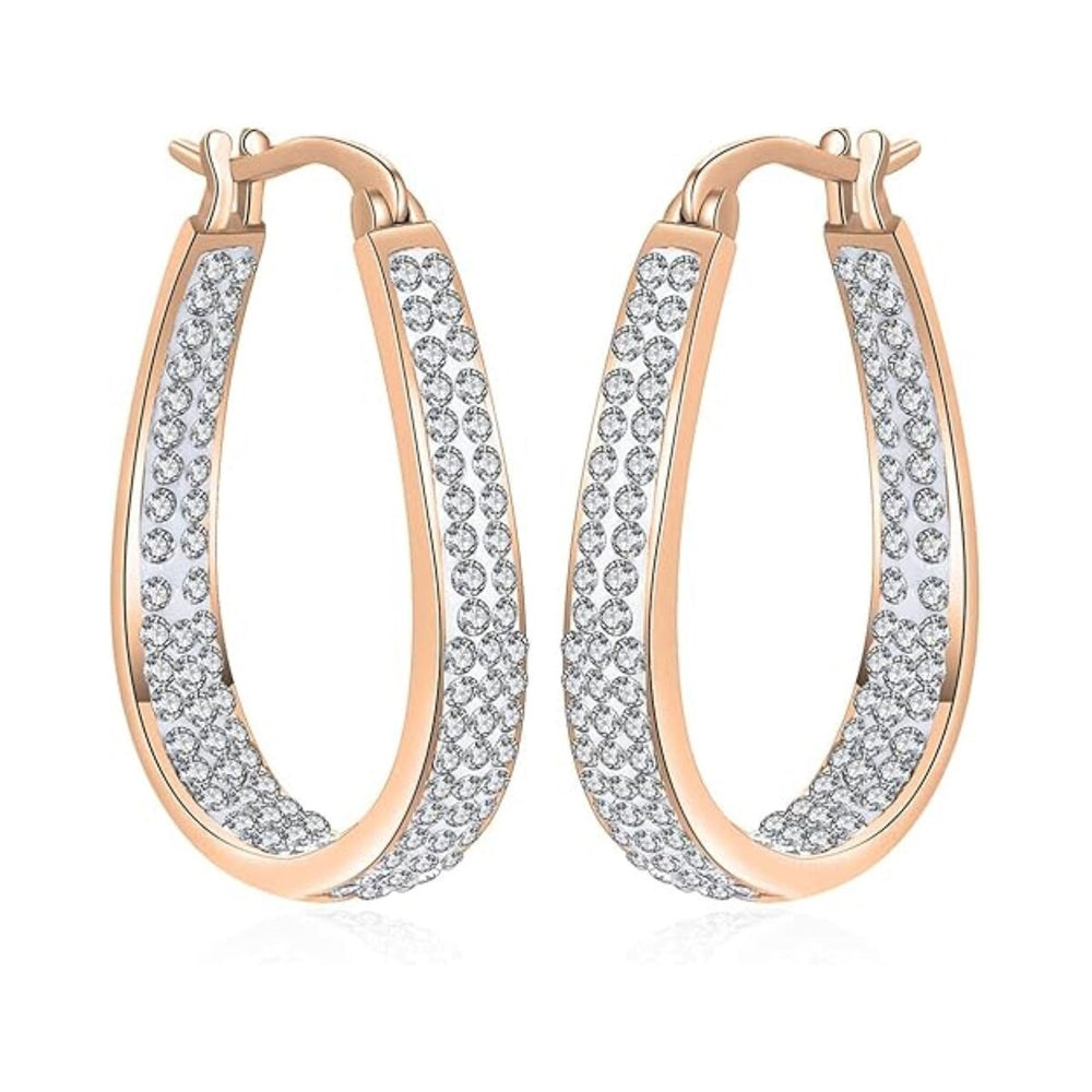 Rose Gold White Inside Out Crystal Hoop Earrings For Women - Rose Gold and White