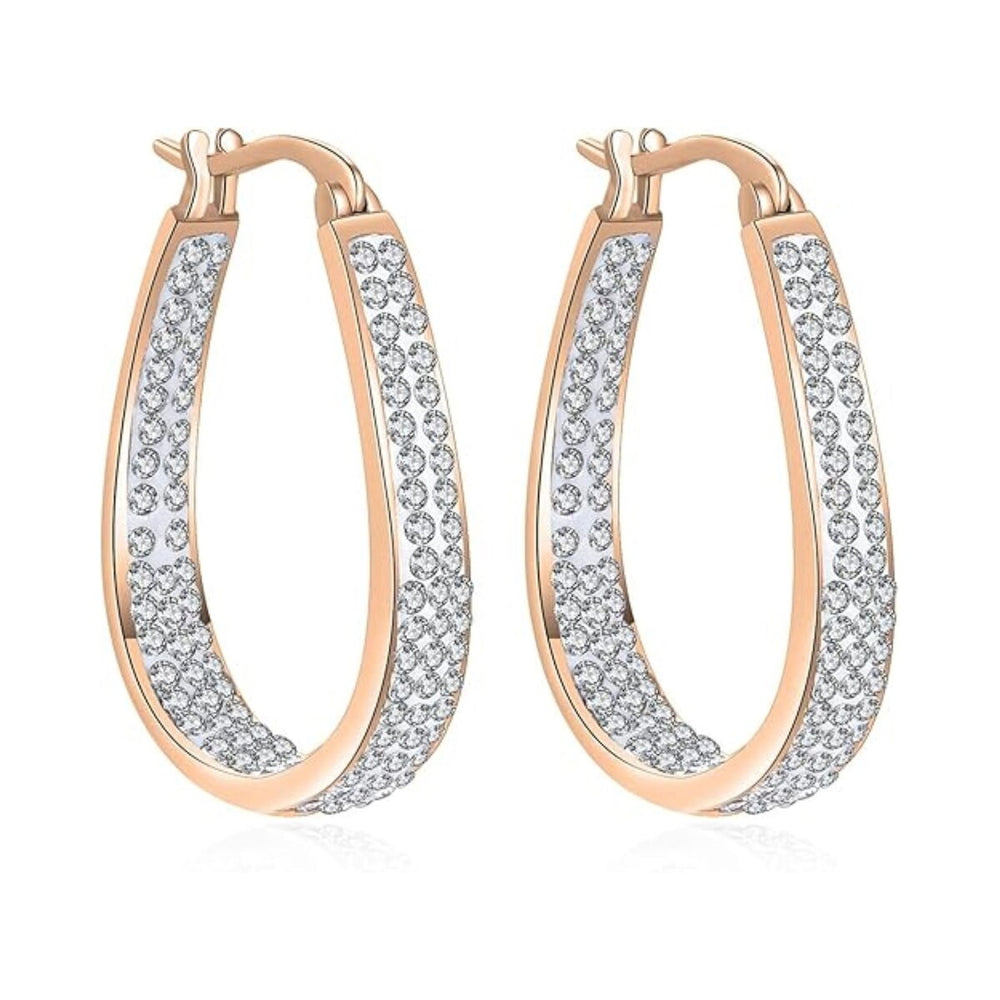 Rose Gold White Inside Out Crystal Hoop Earrings For Women - Rose Gold and White