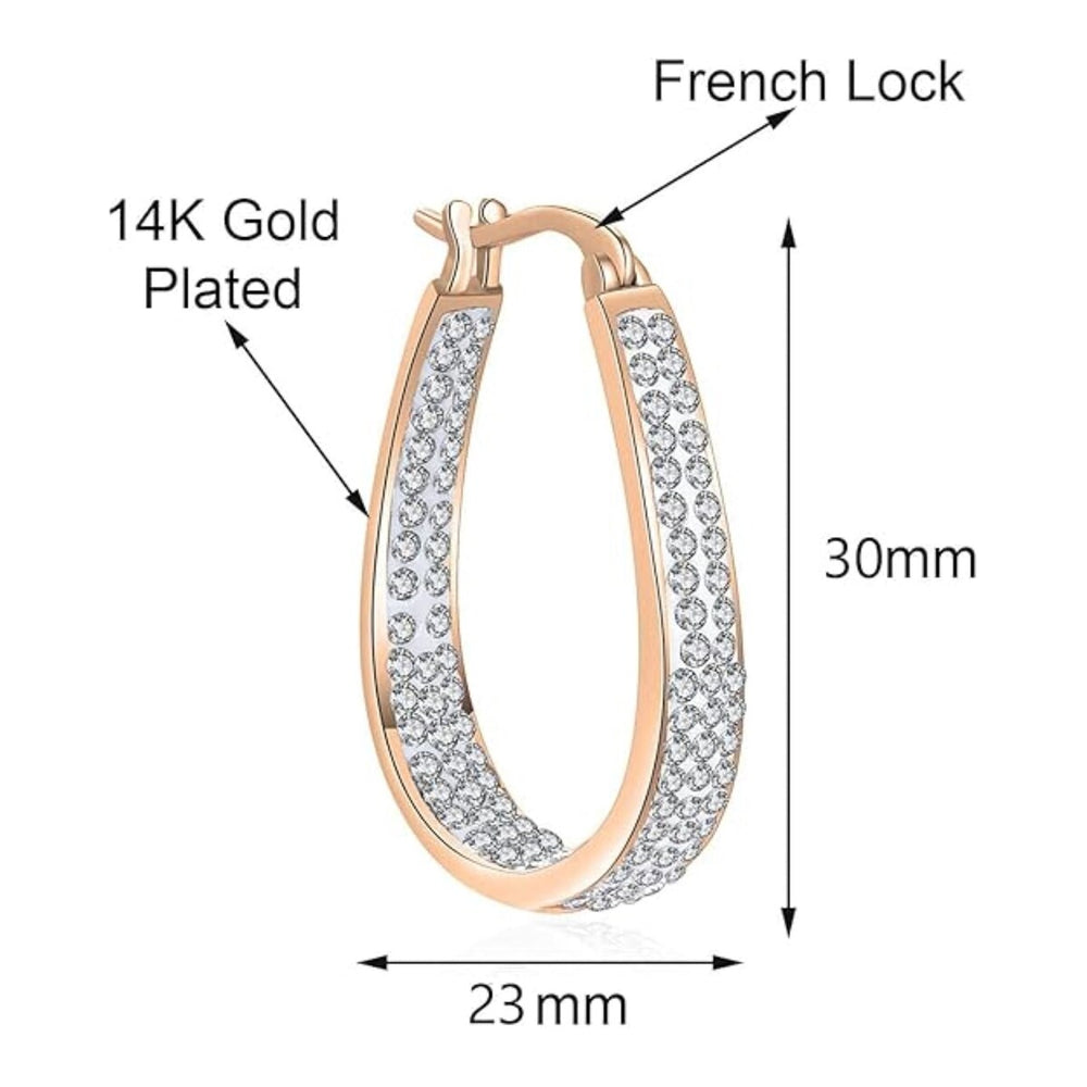 Rose Gold White Inside Out Crystal Hoop Earrings For Women - Rose Gold and White