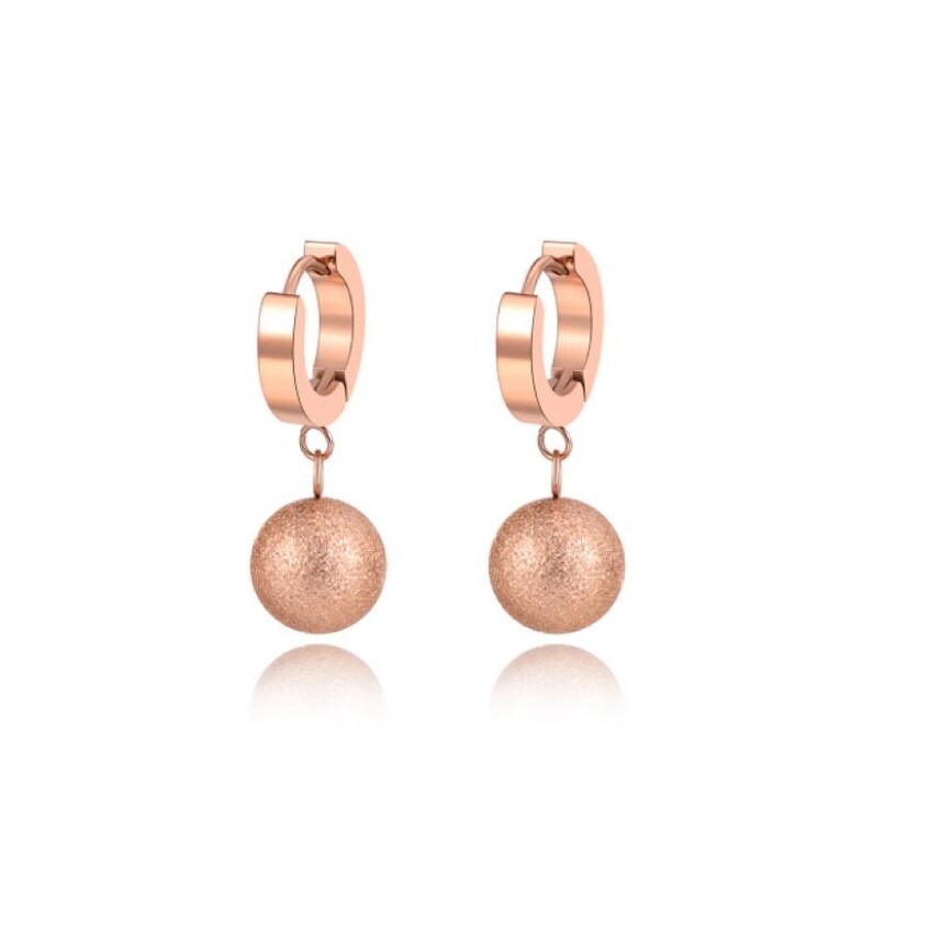 Rose Goldtone Ball Drop Huggie Hoop Earrings