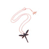 Rose Goldtone Black Crystal Dragonfly Pendant Necklace - White