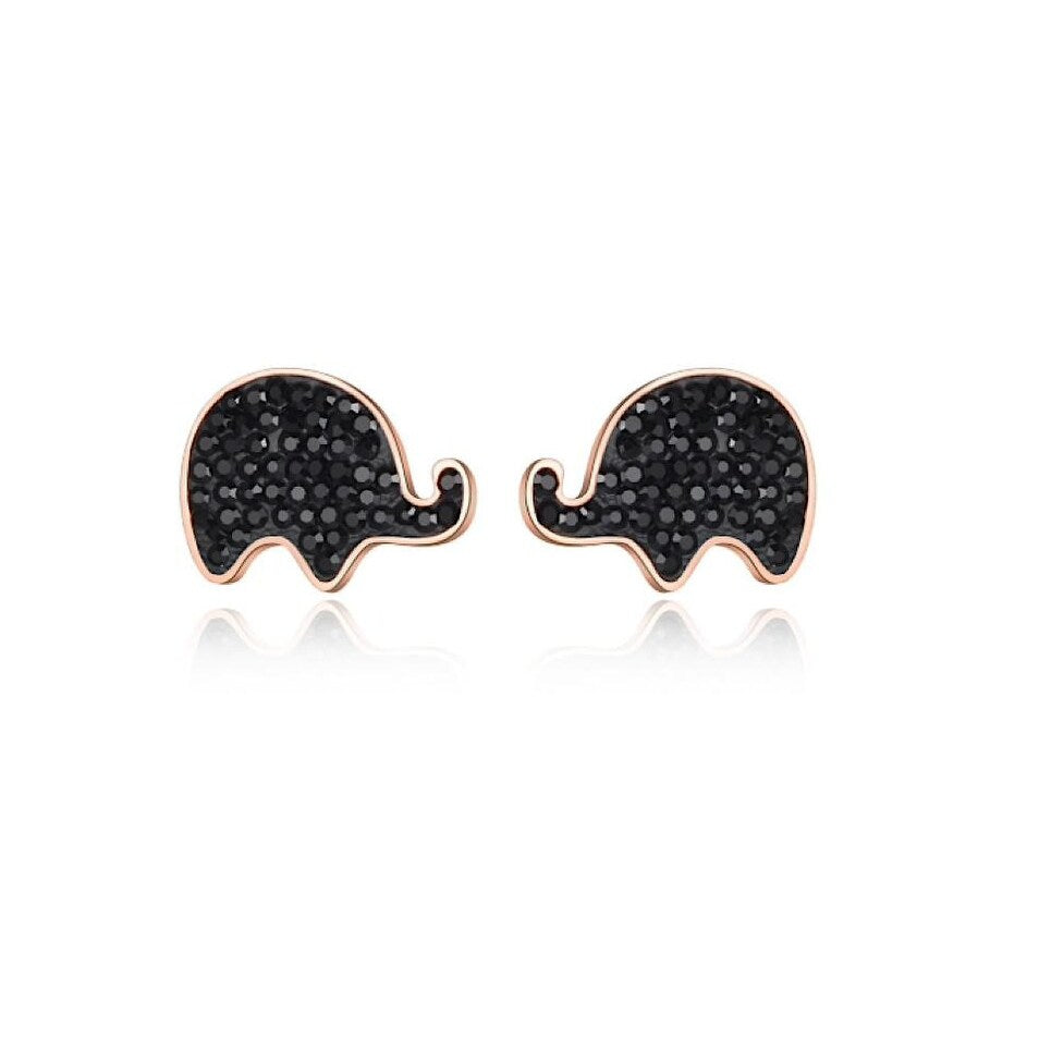 Rose Goldtone Black Cubic Zirconia Elephant Stud Earrings