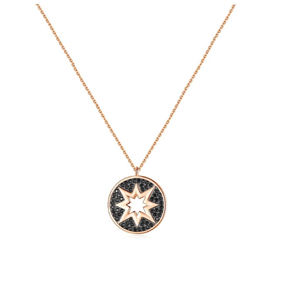 Rose Goldtone Black Cubic Zirconia Starburst Pendant Necklace - White