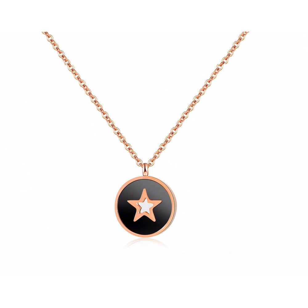 Rose Goldtone Black Cut Out Star Pendant Necklace - White