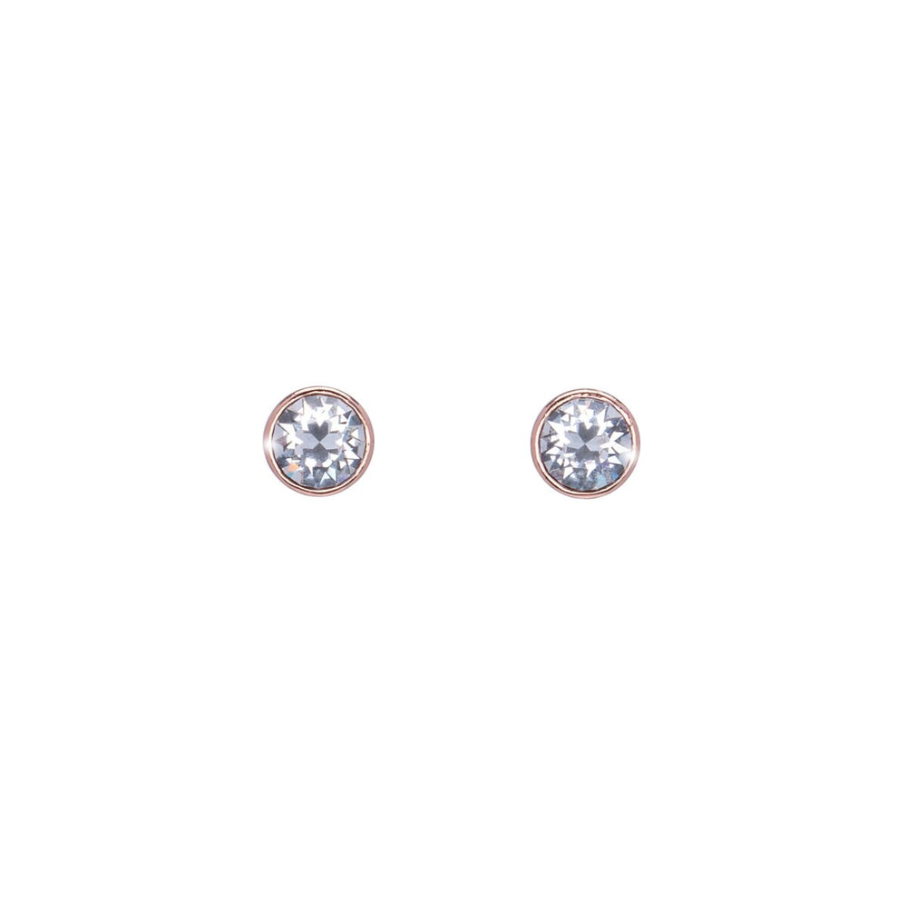 Rose Goldtone Clear Circular Stud Earrings With Swarovski Crystals