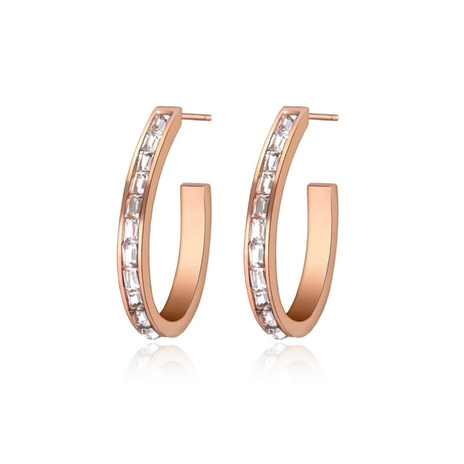 Rose Goldtone Clear Cubic Zirconia Baguette Hoop Earrings