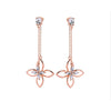 Rose Goldtone Clear Cubic Zirconia Dual Flower Chain Drop Earrings