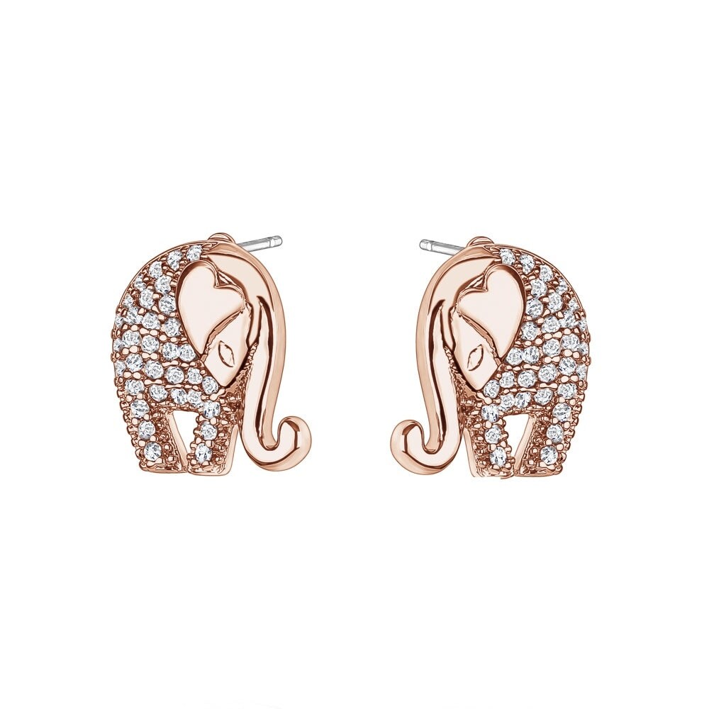 Rose Goldtone Clear Cubic Zirconia Elephant Pave Stud Earrings