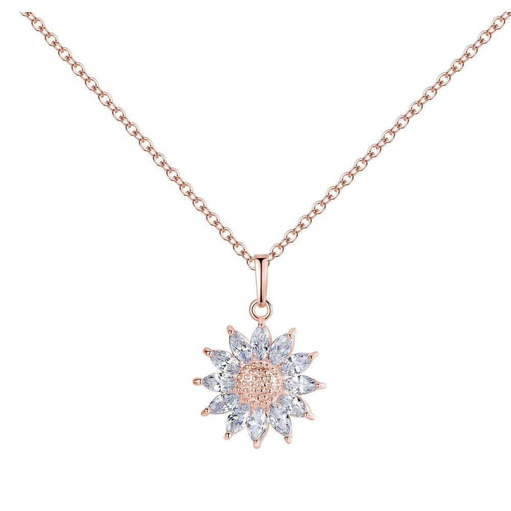 Rose Goldtone Clear Cubic Zirconia Flower Pendant Necklace - White