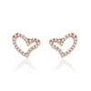 Rose Goldtone Clear Cubic Zirconia Pave Heart Stud Earrings