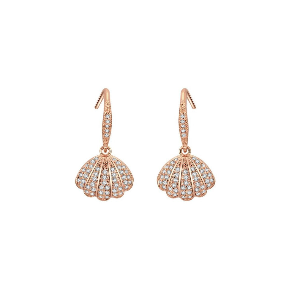 Rose Goldtone Clear Cubic Zirconia Shell Drop Earrings