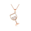 Rose Goldtone Clear Cubic Zirconia Wine Glass Pendant Necklace - White