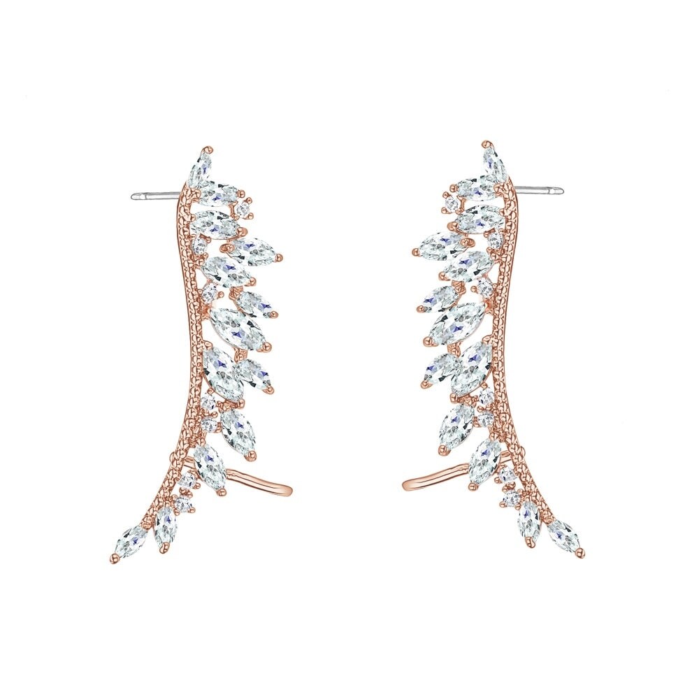 Rose Goldtone Clear Marquis Cubic Zirconia Branch Stud Earrings