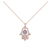 Rose Goldtone Clear Sapphire Cubic Zirconia Hamsa Pendant Necklace - White