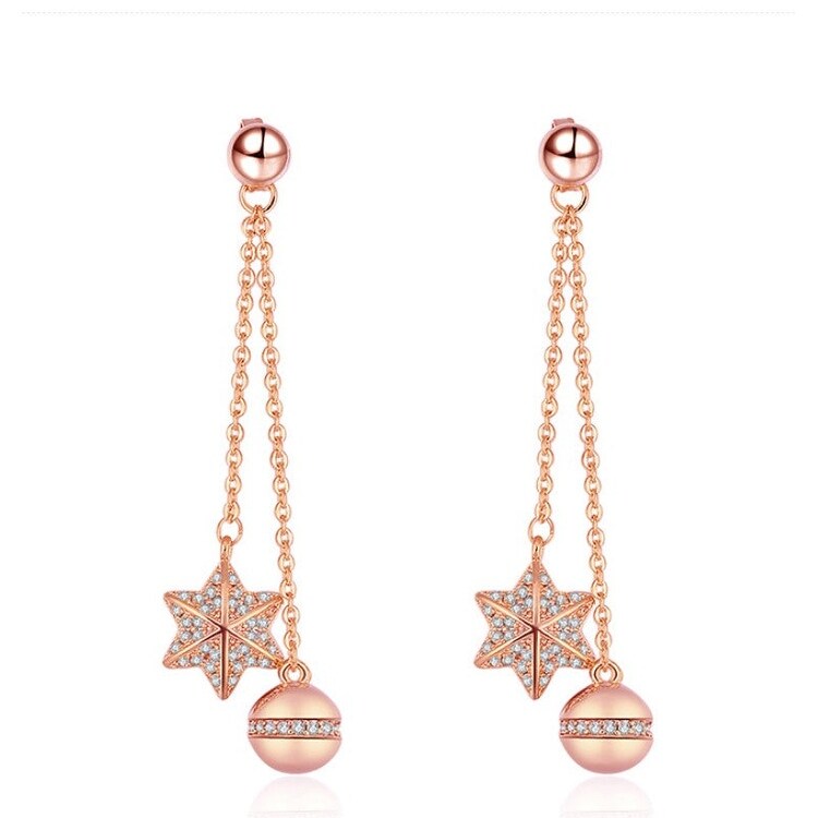 Rose Goldtone Clear Star And Ornament Drop Earrings