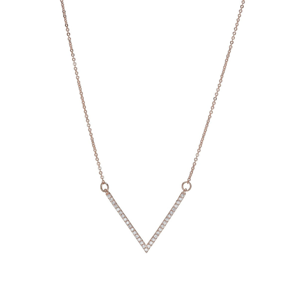 Rose Goldtone Clear Swarovski Crystal V Shape Necklace