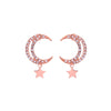 Rose Goldtone Crystal Crescent Moon And Star Earrings