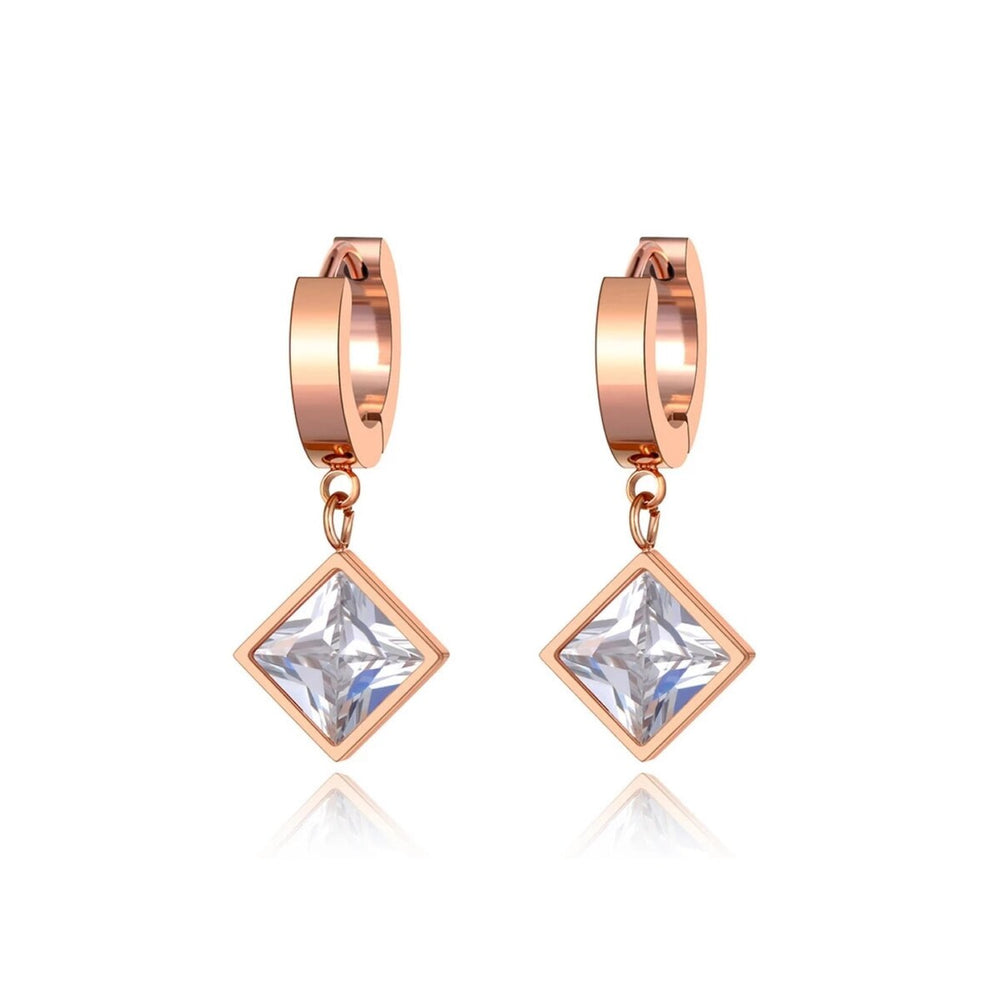 Rose Goldtone Cubic Zirconia Dangling Huggie Hoop Earrings