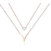 Rose Goldtone Cubic Zirconia Heart And Chevron Layered Necklace - White