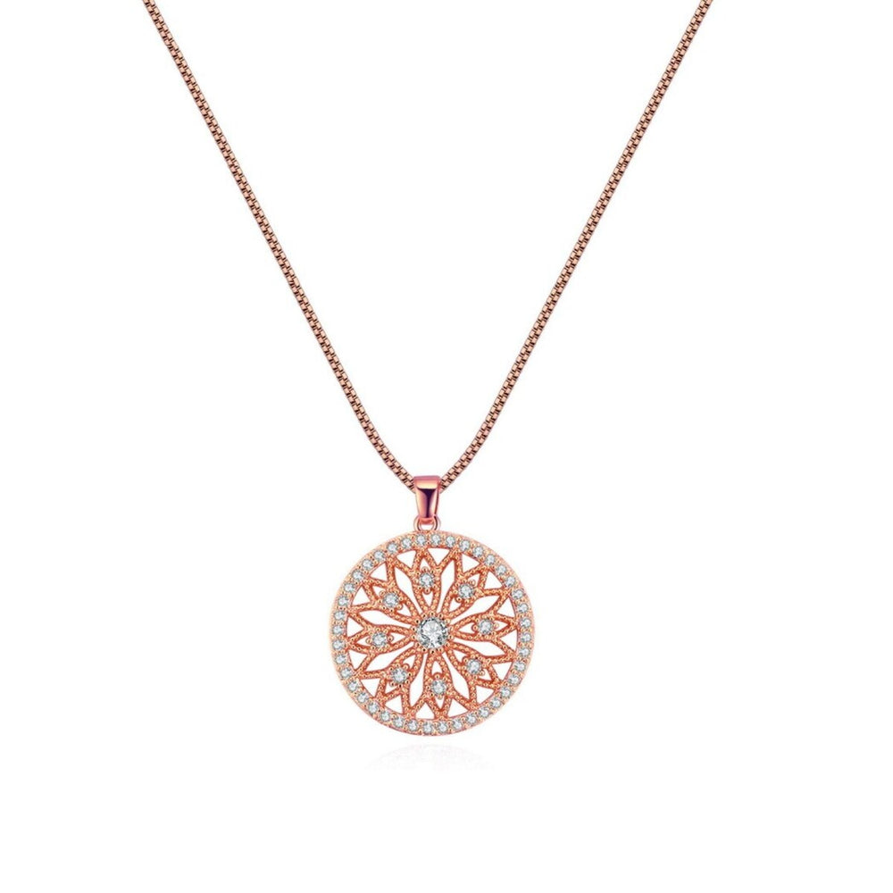 Rose Goldtone Cubic Zirconia Open Flower Pendant Necklace - White