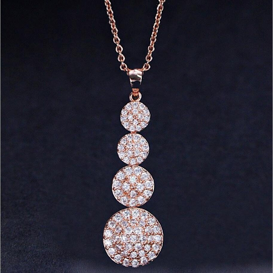 Rose Goldtone Cubic Zirconia Pave Circular Drop Necklace - White