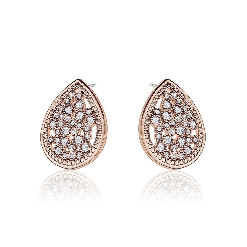 Rose Goldtone Cubic Zirconia Pave Teardrop Earrings