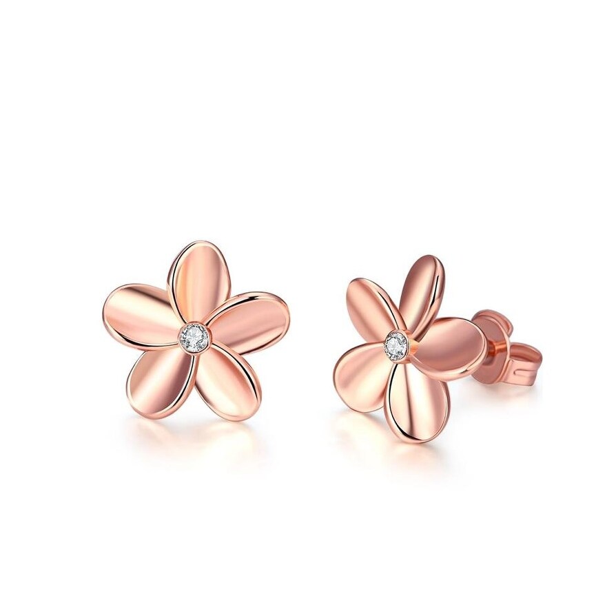 Rose Goldtone Dainty Cubic Zirconia Flower Stud Earrings