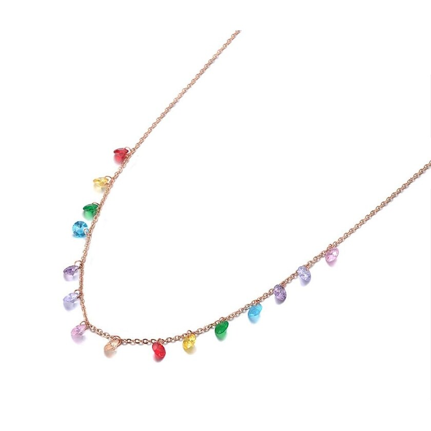 Rose Goldtone Dainty Multi Colored Cubic Zirconia Necklace - White