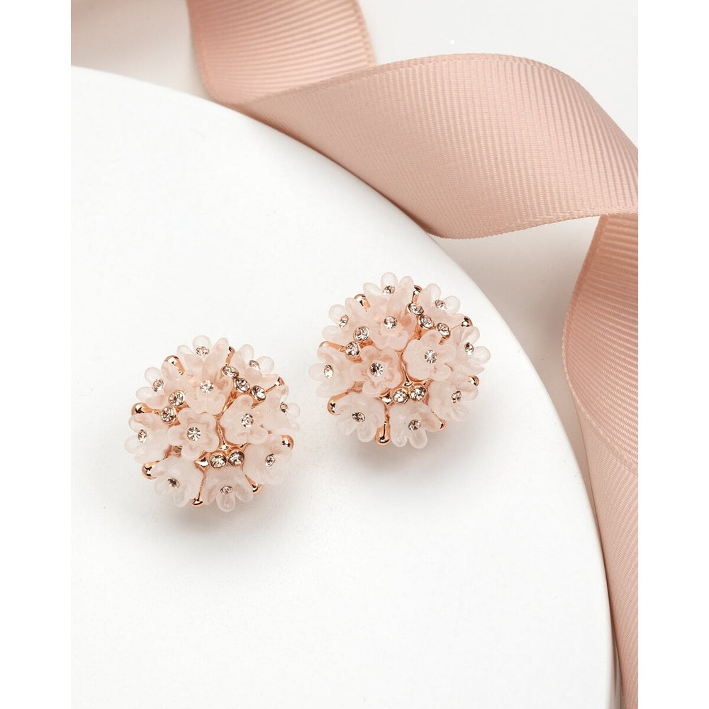 Rose Goldtone Floral Ball Earrings With Swarovski Crystals - Rose Goldtone