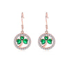 Rose Goldtone Green Cubic Zirconia Clover Drop Earrings