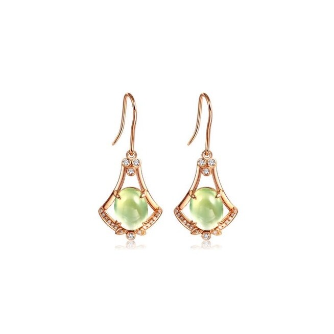 Rose Goldtone Green Oval Cubic Zirconia Drop Earrings