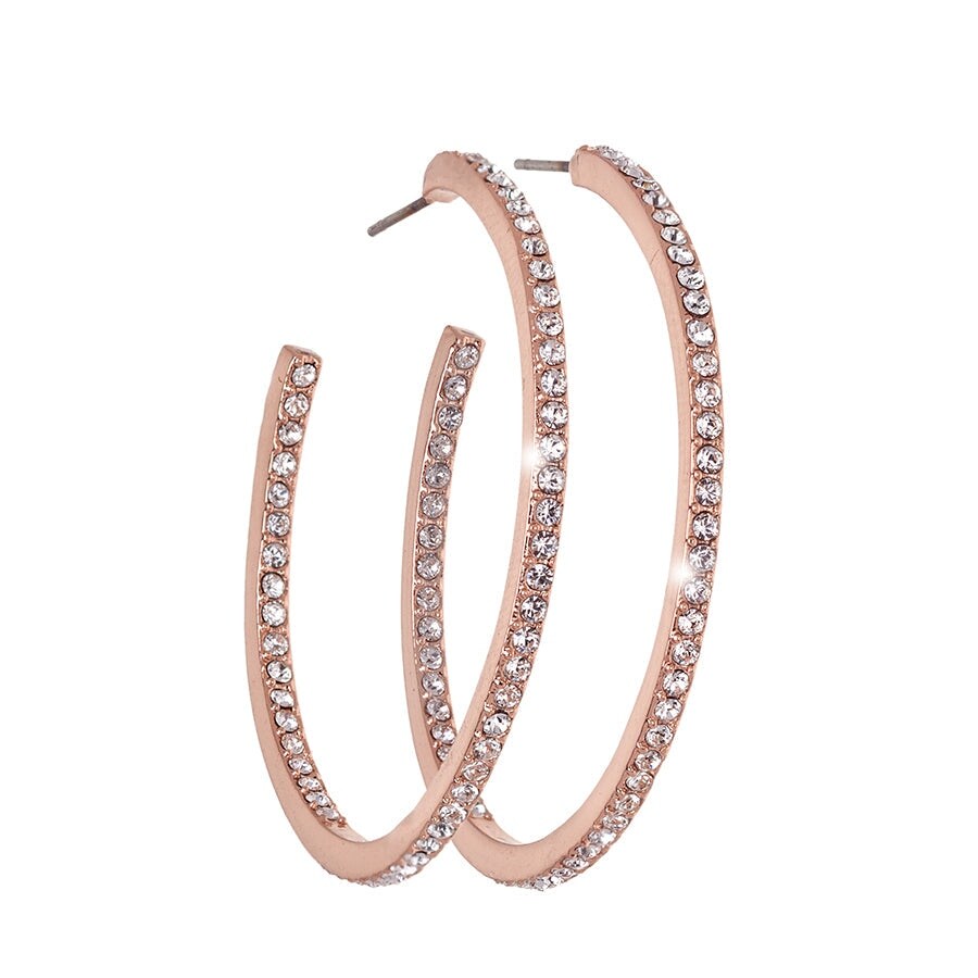 Rose Goldtone Hoop Earrings With Swarovski Crystals