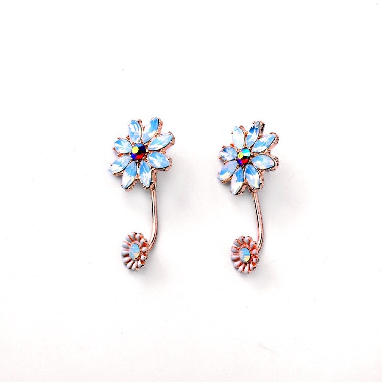 Rose Goldtone Iridescent Crystal Flower Earrings