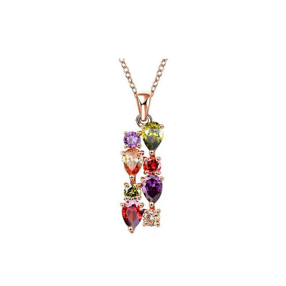 Rose Goldtone Multi Colored Cubic Zirconia Clustered Drop Pendant Necklace - White