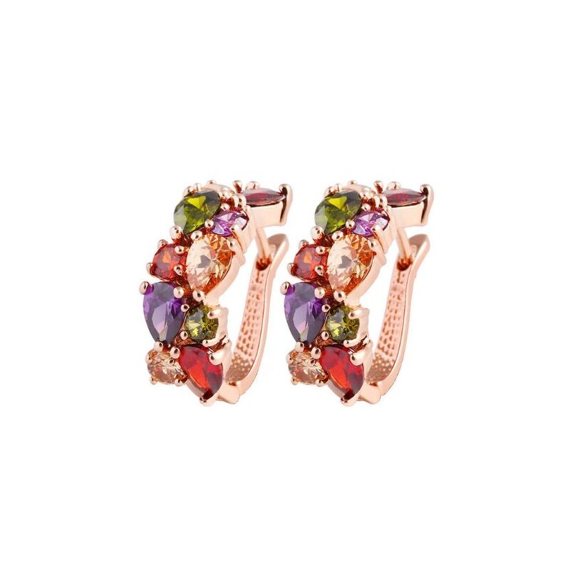 Rose Goldtone Multi Colored Cubic Zirconia Clustered Leverback Earrings