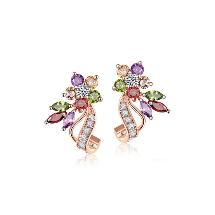 Rose Goldtone Multi Colored Cubic Zirconia Flower Earrings