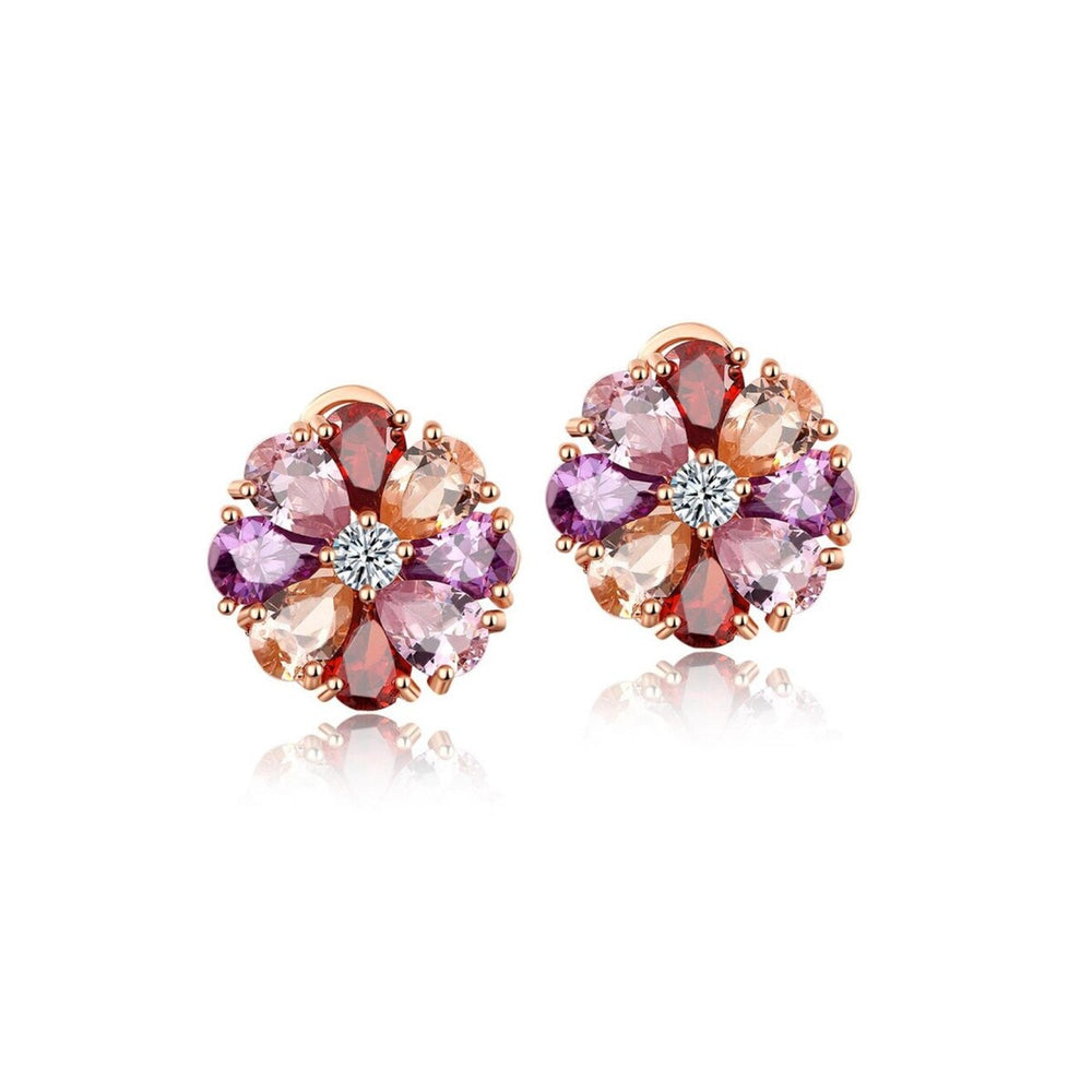 Rose Goldtone Multi Colored Cubic Zirconia Flower Stud Earrings