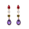 Rose Goldtone Multi Colored Cubic Zirconia Teardrop Bar Earrings