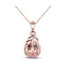 Rose Goldtone Peach Cubic Zirconia Teardrop Pendant Necklace - White