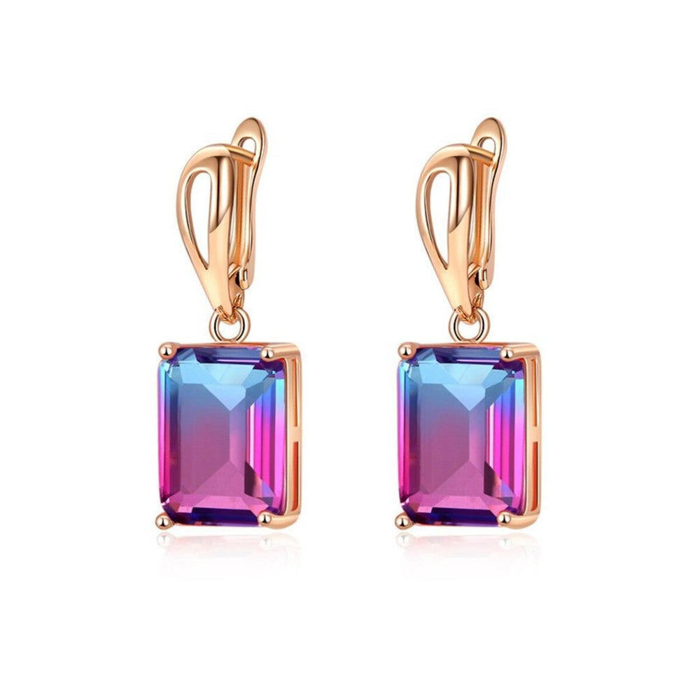 Rose Goldtone Pink Blue Ombre Cubic Zirconia Rectangular Earrings