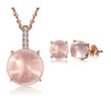 Rose Goldtone Pink Cubic Zirconia Circular Pendant And Stud Earrings