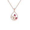 Rose Goldtone Pink Cubic Zirconia Floral Teardrop Pendant Necklace - White