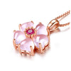 Rose Goldtone Pink Flower Cubic Zirconia Pendant Necklace - White