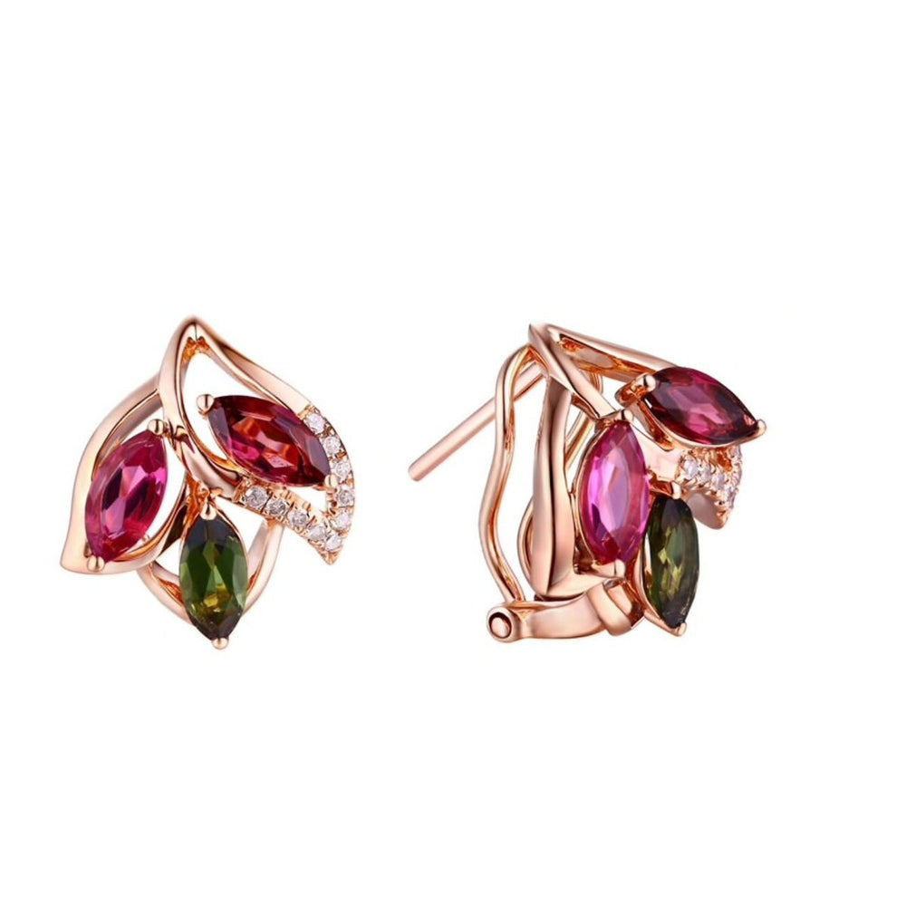 Rose Goldtone Pink Green Cubic Zirconia Marquis Stud Earrings