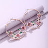 Rose Goldtone Pink Roses Hoop Earrings