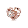 Rose Goldtone Plated Sterling Silver Heart Cubic Zirconia Paw Print Charm