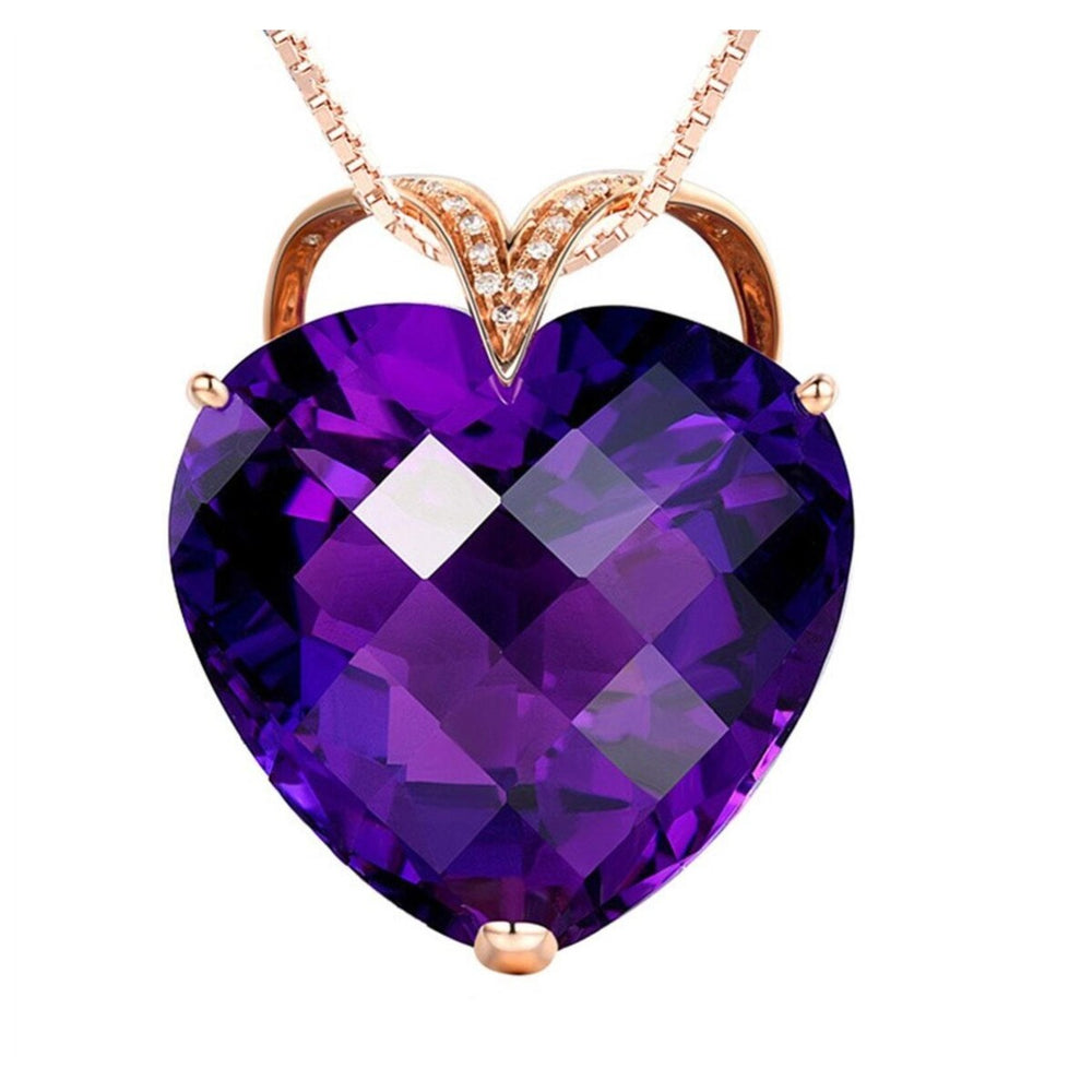 Rose Goldtone Purple Heart Cubic Zirconia Pendant Necklace - White